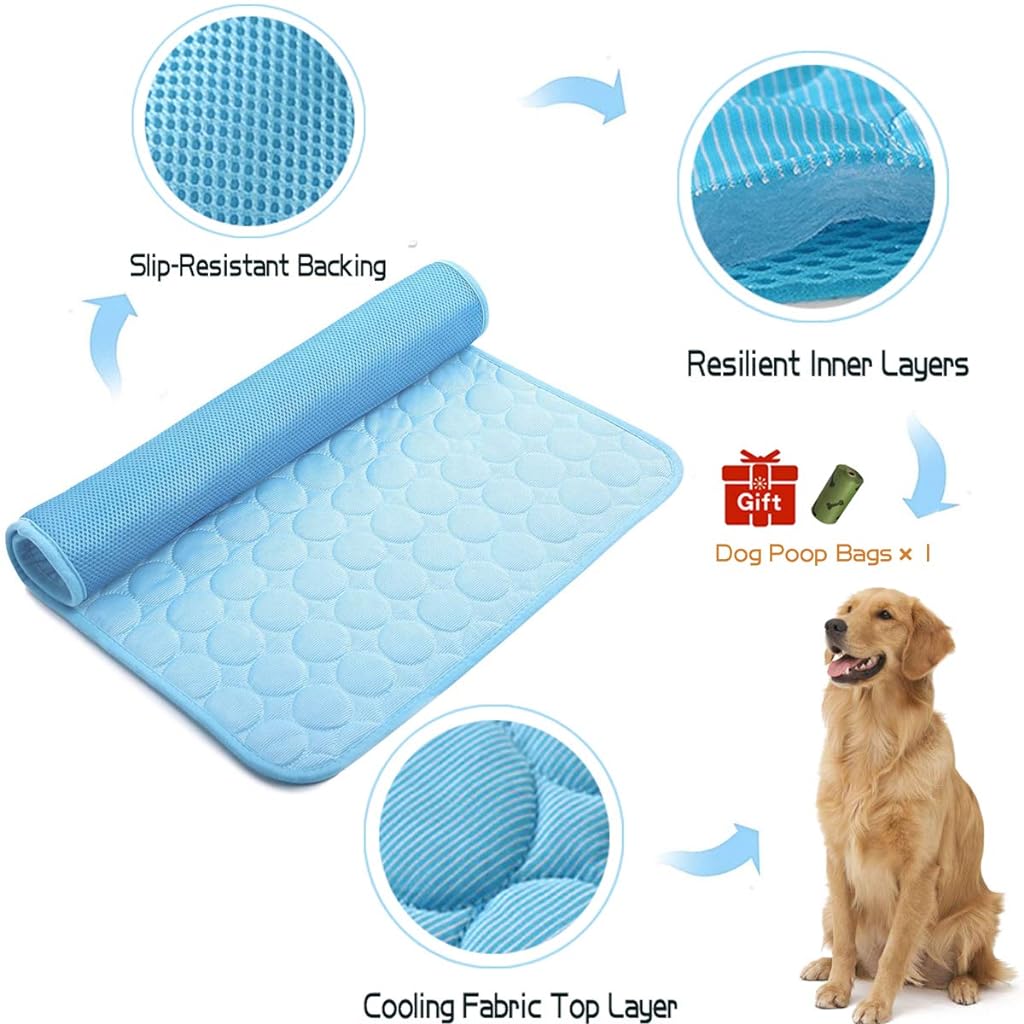 Qpets® Summer Dog Cooling Mat Pet Sleeping Pad Cooling Mat Nylon Ice Silk Soft Water Absorption Pad Cat Beds Dog Bed Medium Size for Dog & Cat Waterproof Bottom (75 * 60cm, L)