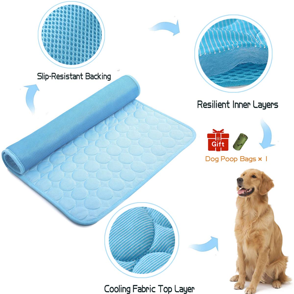 Qpets® Summer Dog Cooling Mat Pet Sleeping Pad Cooling Mat Nylon Ice Silk Soft Water Absorption Pad Cat Beds Dog Bed Medium Size for Dog & Cat Waterproof Bottom (75 * 60cm, L)