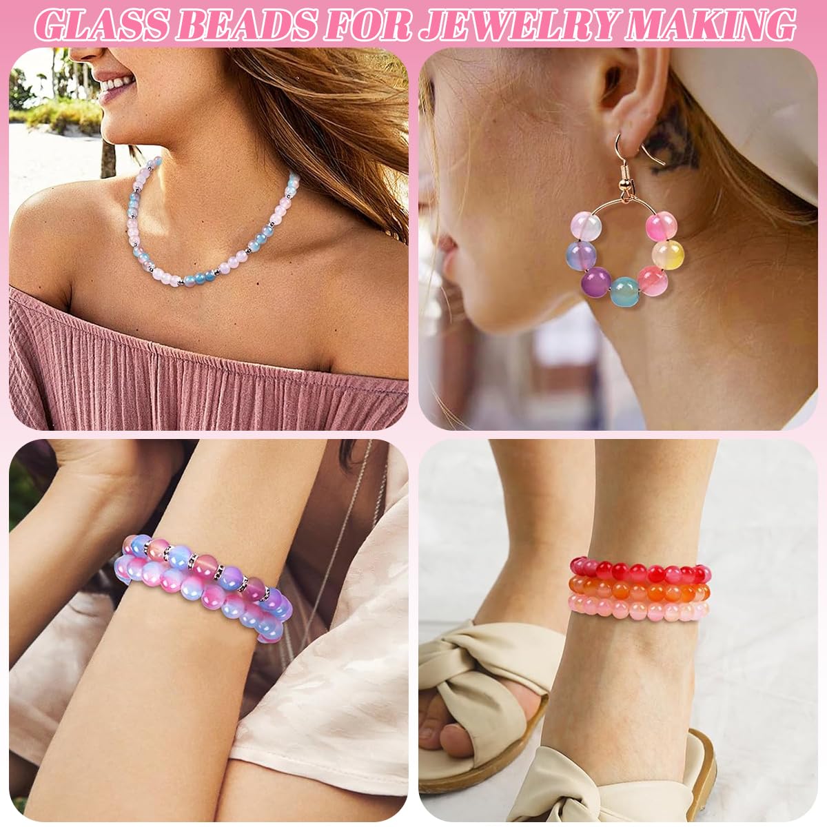 SANNIDHI DIY Beading Bracelet Making Kit with 24 Colors 8mm Glass Beads and Spacer Beads | Jewelry Craft Set for Bracelets Necklaces and Phone Chains