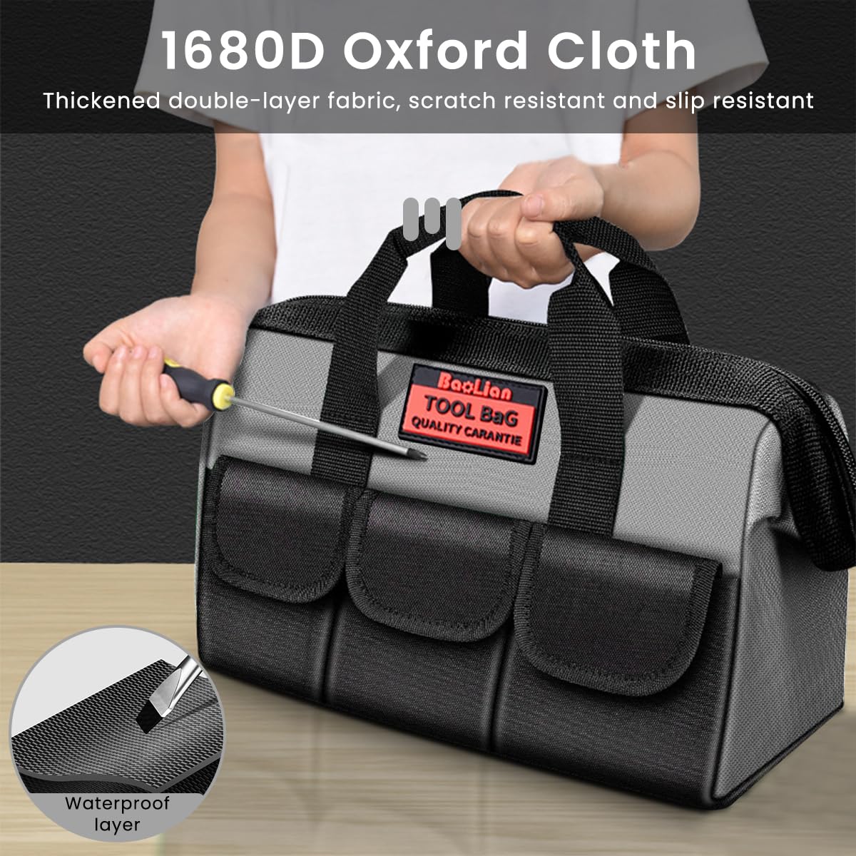 Serplex Tool Bag for Professionals with Wide Mouth and 40x22x25cm Capacity | 1680D Oxford Fabric