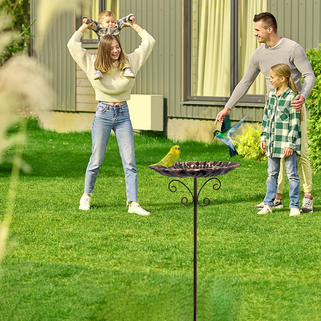 HASTHIP Metal Bird Bath for Outside with Vintage Lotus Leaf Design and 30.3 in Stand