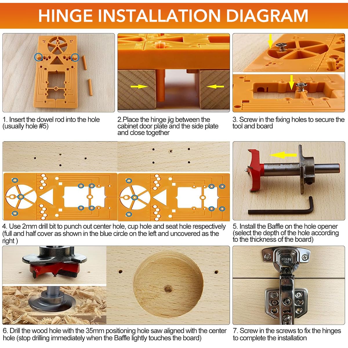 Serplex® Cabinet Hinge Drill Guide Tool Set 35mm Concealed Hinge Jig Drill Guide Sets Hinge Guide Drill Bit Woodworking Hole Saw Cutter for Hinge Position Tools Cabinet Door Installation