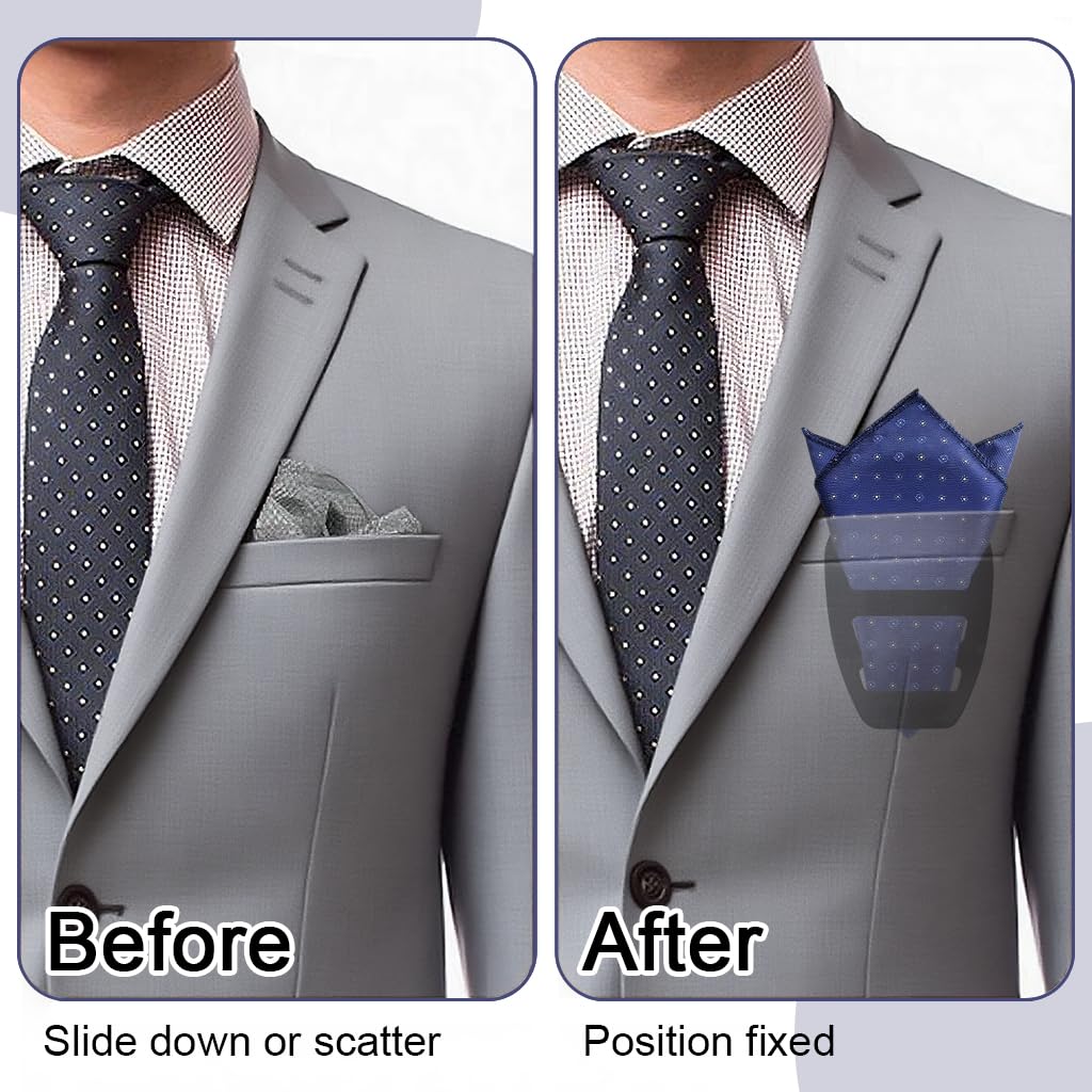 GUSTAVE Slim Pocket Square Holder for Men with Hidden Retainer | Keeps Handkerchief Neat