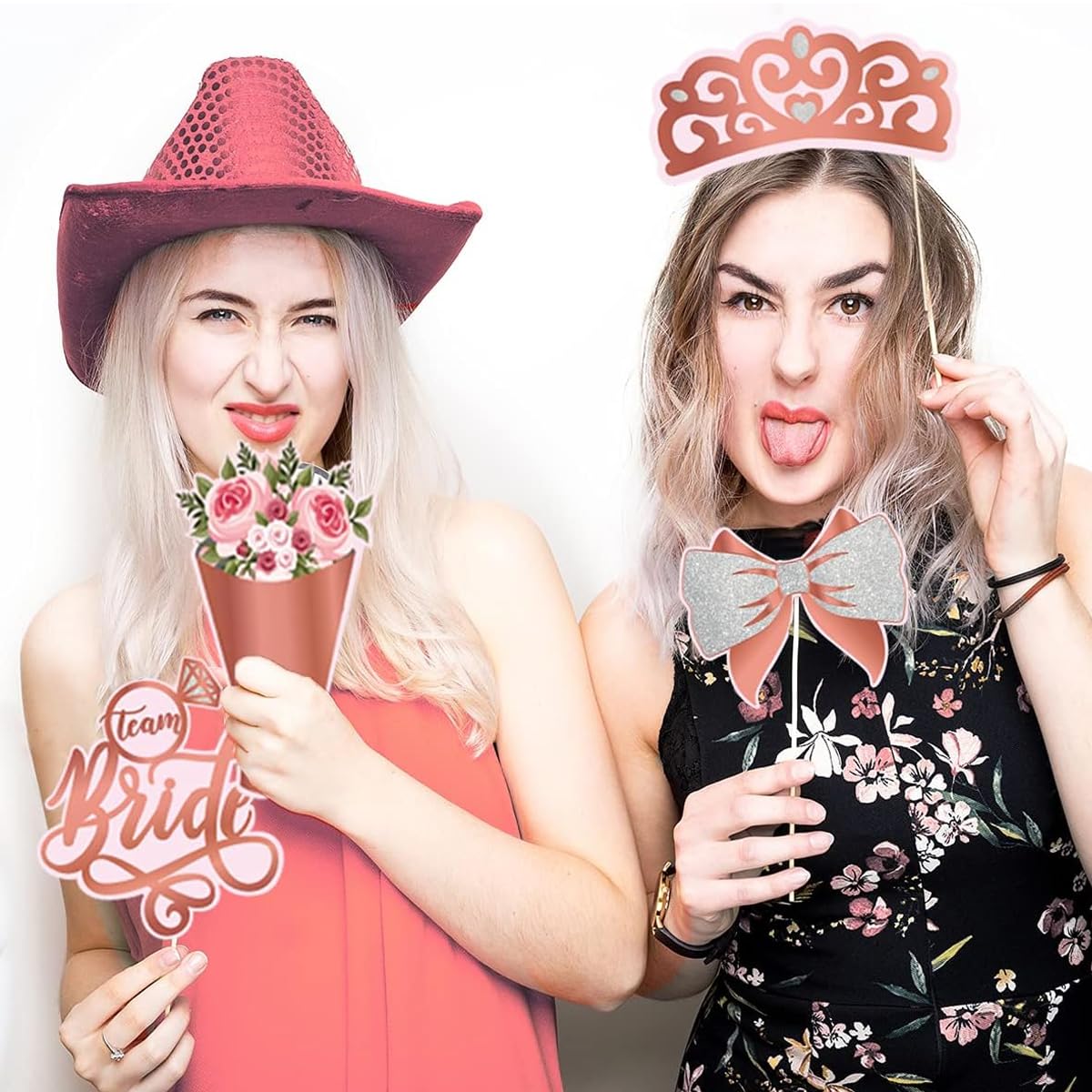HASTHIP Bride to Be Decoration Set Combo, Bachelorette Party Supplies Room Decor, Include Photo Booth Frame, 24 Photo Props, Cardboards and Dot Stickers Kit for Bridal Shower Decorations