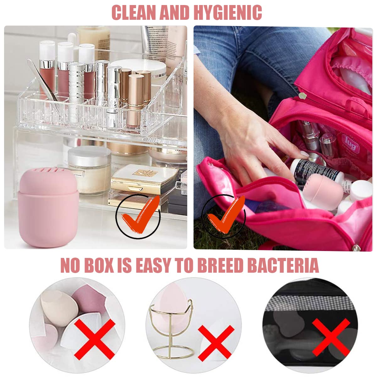 MAYCREATE Beauty Blender Holder for Travel with 58×58×75mm Size | Breathable Silicone Case