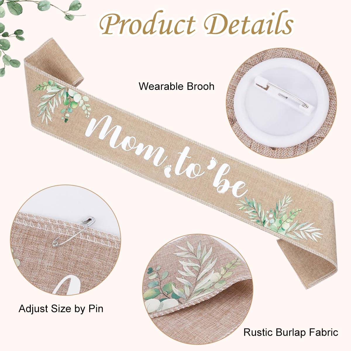 ZIBUYU Mom to Be Sash Set for Baby Shower featuring Natural Fiberflax Badges | Godh Bharai Gift