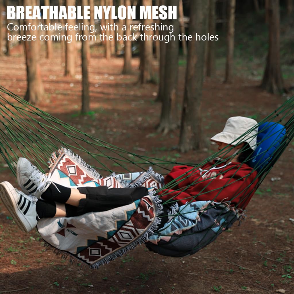 Proberos Outdoor Travel Hammock for Camping and Backyard with Metal Rings 31.4x108 in | Nylon Mesh Rope Design