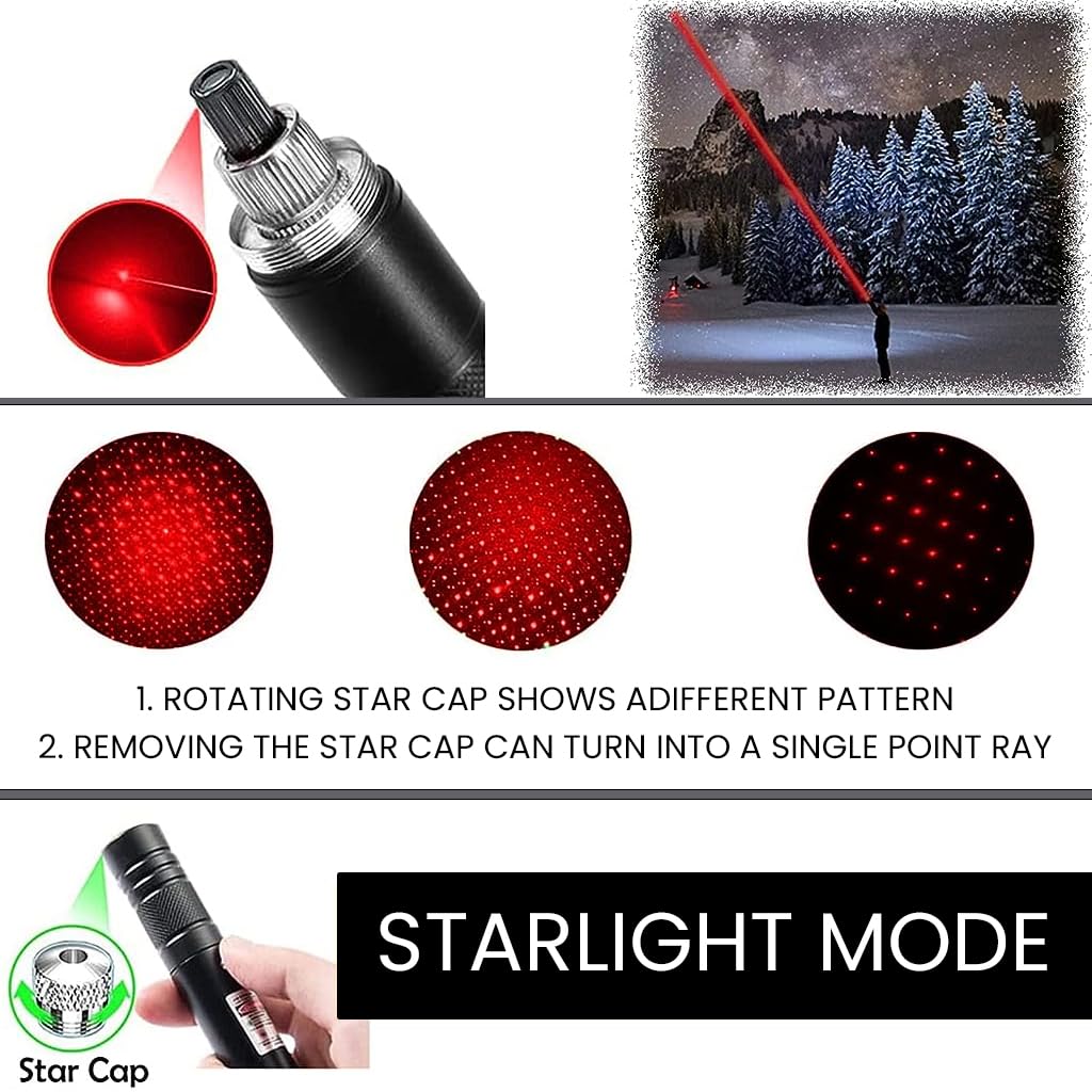Climberty Laser Pointer for Presentations and Stargazing with 2000 Metre Range featuring Rotating Star Cap | USB Rechargeable Red Light