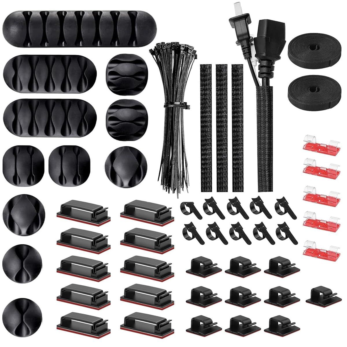 Cable Management Kit for Home and Office with 152 pcs Nylon Ties and Self Adhesive Clips