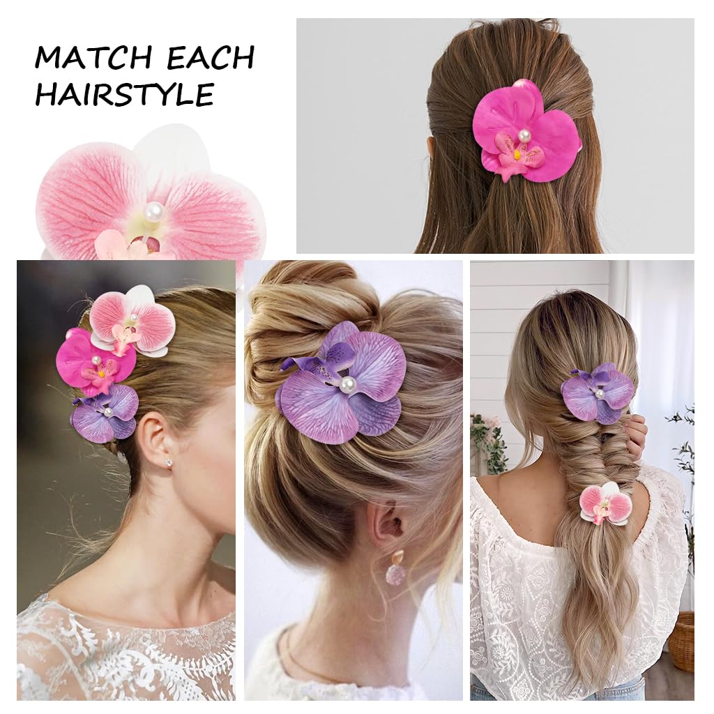 Venzina Flower Hair Clips for Women featuring Butterfly Orchid Design and Pearl Claws | 9PCS Set