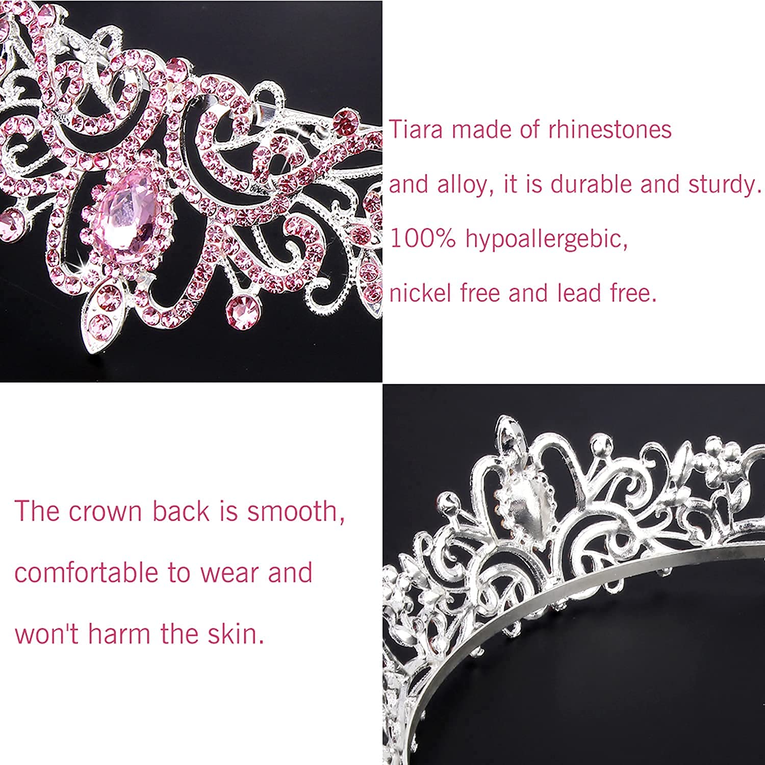 PALAY  Didder Silver Tiaras and Crowns for Women, Pink Crystal Tiara Crowns For Women Girls Elegant Crown with Combs Princess Crown Tiara Birthday Crowns for Women Bridal Prom Birthday Party