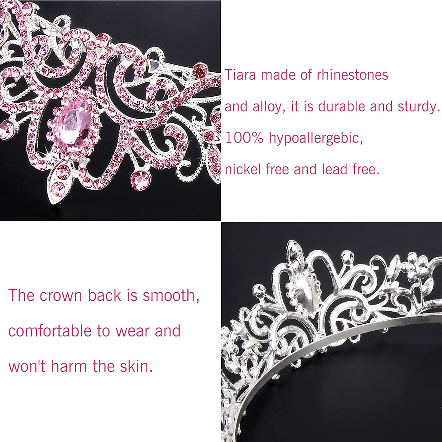 PALAY Didder Silver Tiara Crown for Women with Pink Crystals and Combs | Bridal Prom Birthday Accessory