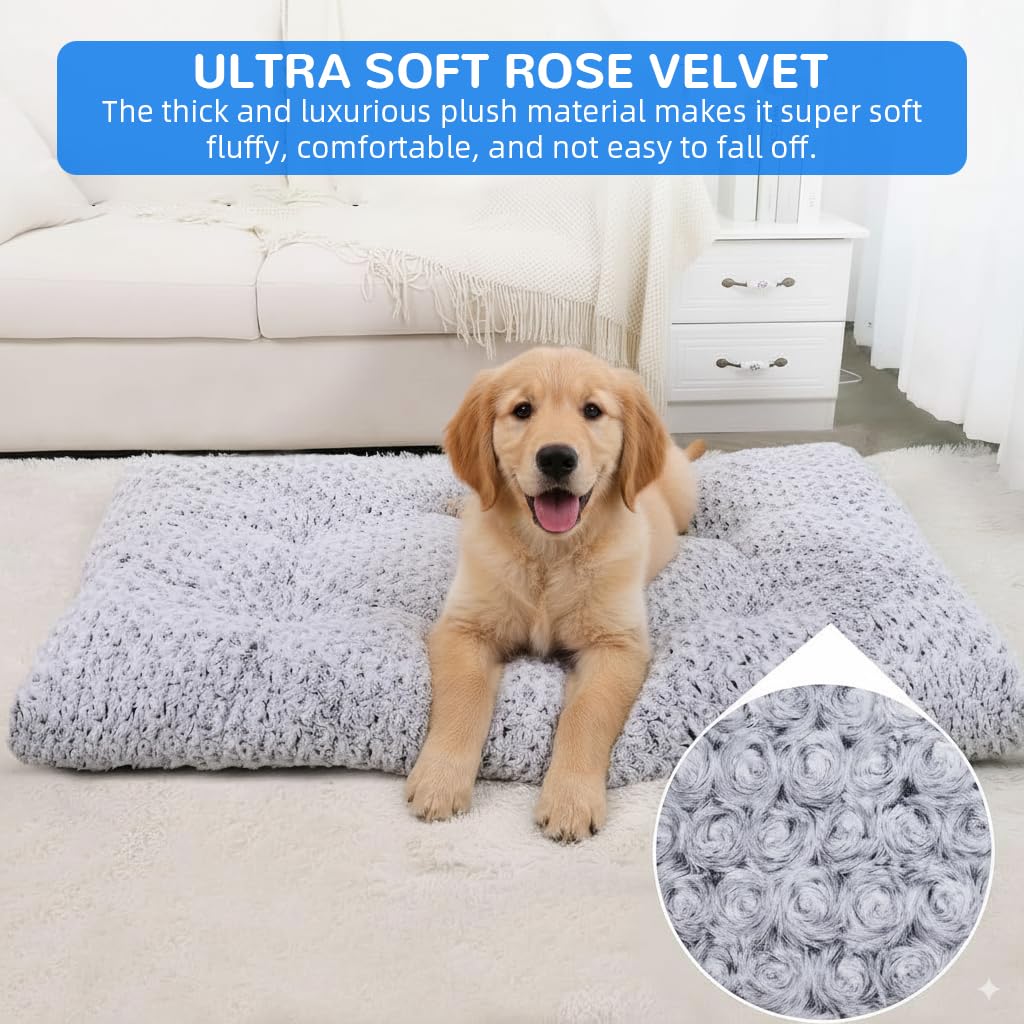 Qpets Dog Bed for Winter Comfort with Thermal Insulation and Waterproof Anti Slip Bottom | 2XL Plush Rose Pattern Mat