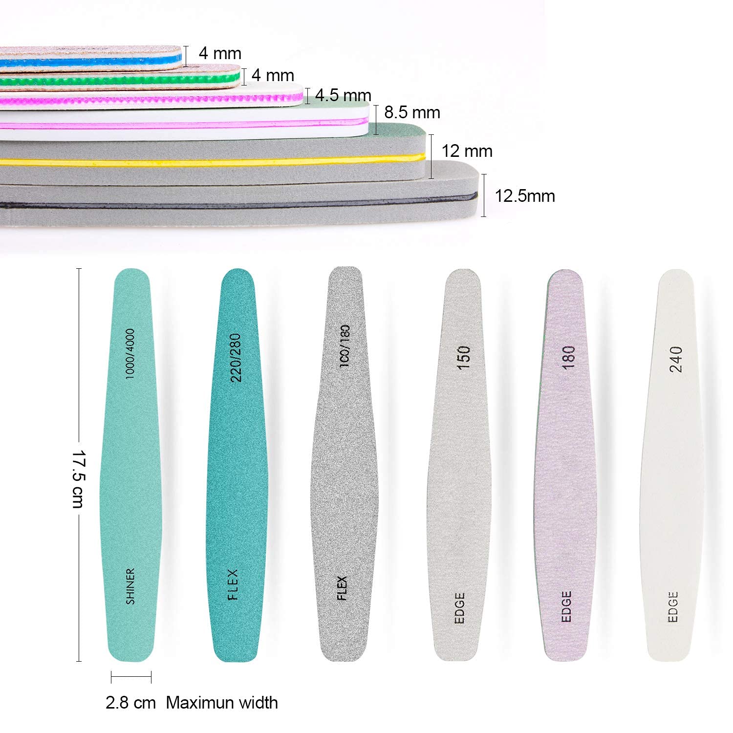 Nail Files Set for Manicure with Double Sided 100 to 4000 Grit | Washable Emery Boards