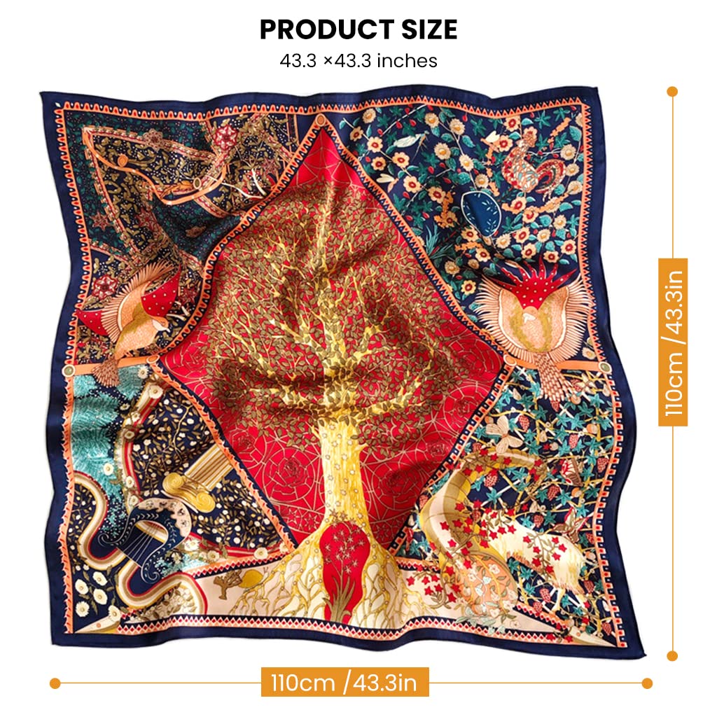 PALAY Satin Scarf for Women 43.5×43.5 in with Tree of Life Print | Silky Polyester Shawl