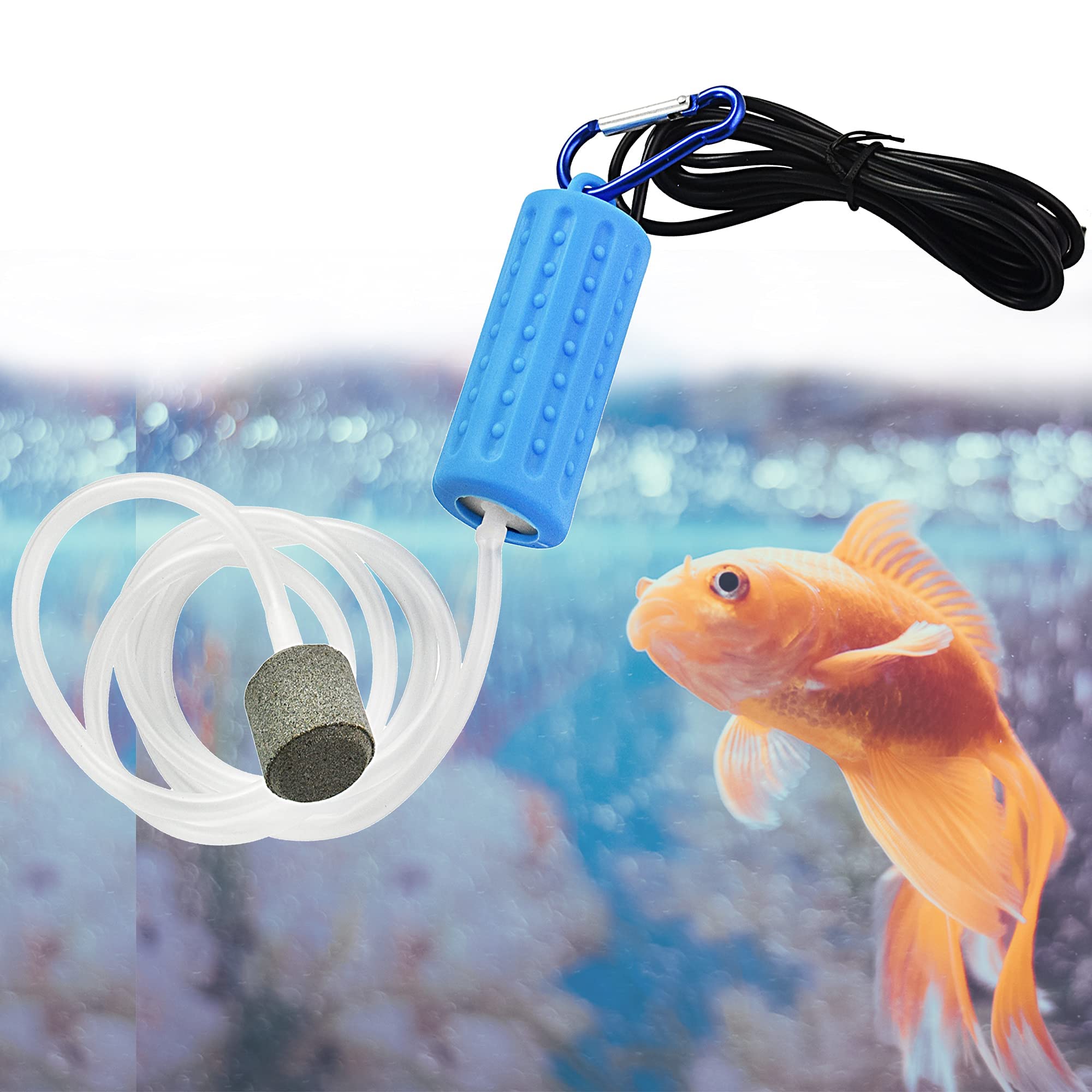 Qpets® 1.2L/min USB Powered Fish Tank Filter with Oxygen Aquarium Air Pump Fish Tank Oxygen Pump Single Outlet Aquarium Air Pump with Air Stone & Hose Solution for Power Outrage