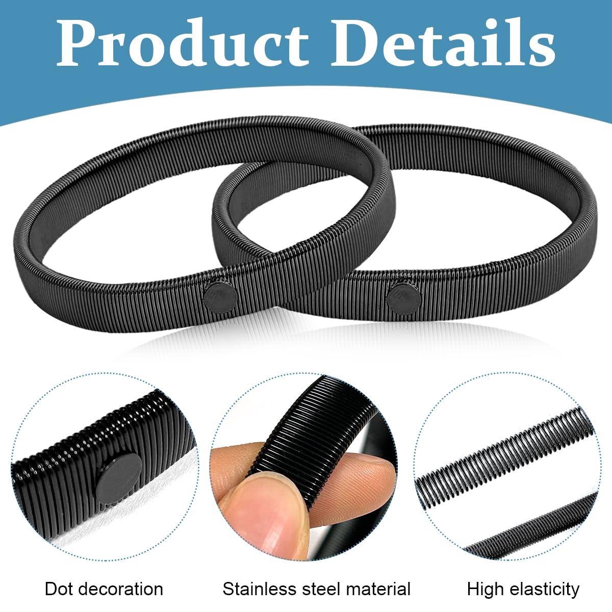 GUSTAVE Shirt Sleeve Garters for Men and Women with Stretchy Metal Band Black 2 pcs