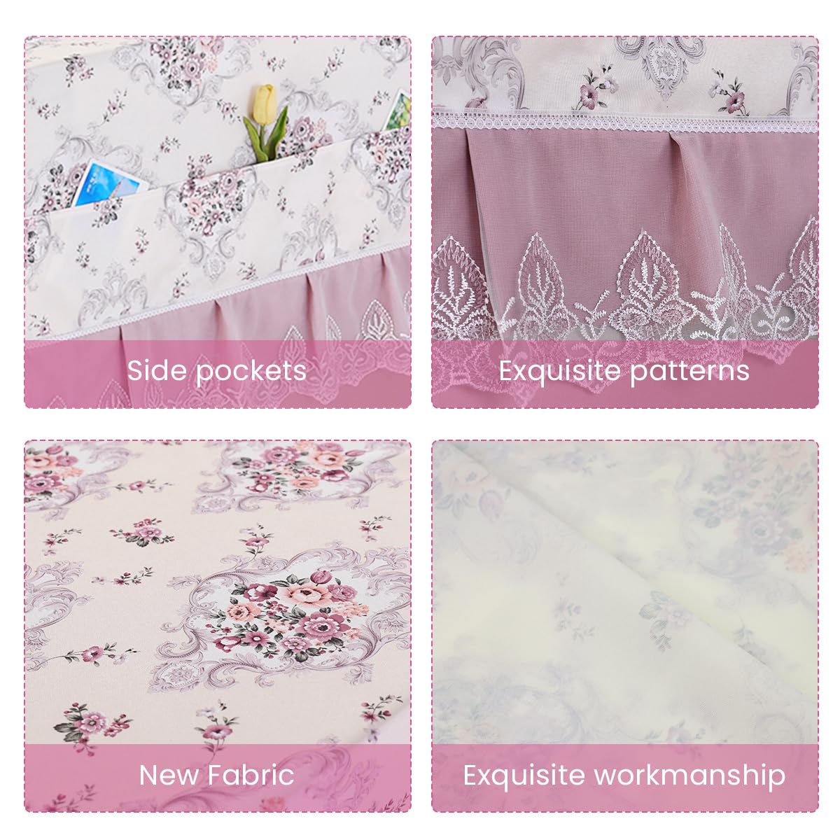 HASTHIP Refrigerator Cover for Double Door Fridge with Floral Print Lace Hem | 27.6 x 67 in Dust Proof 2PCS