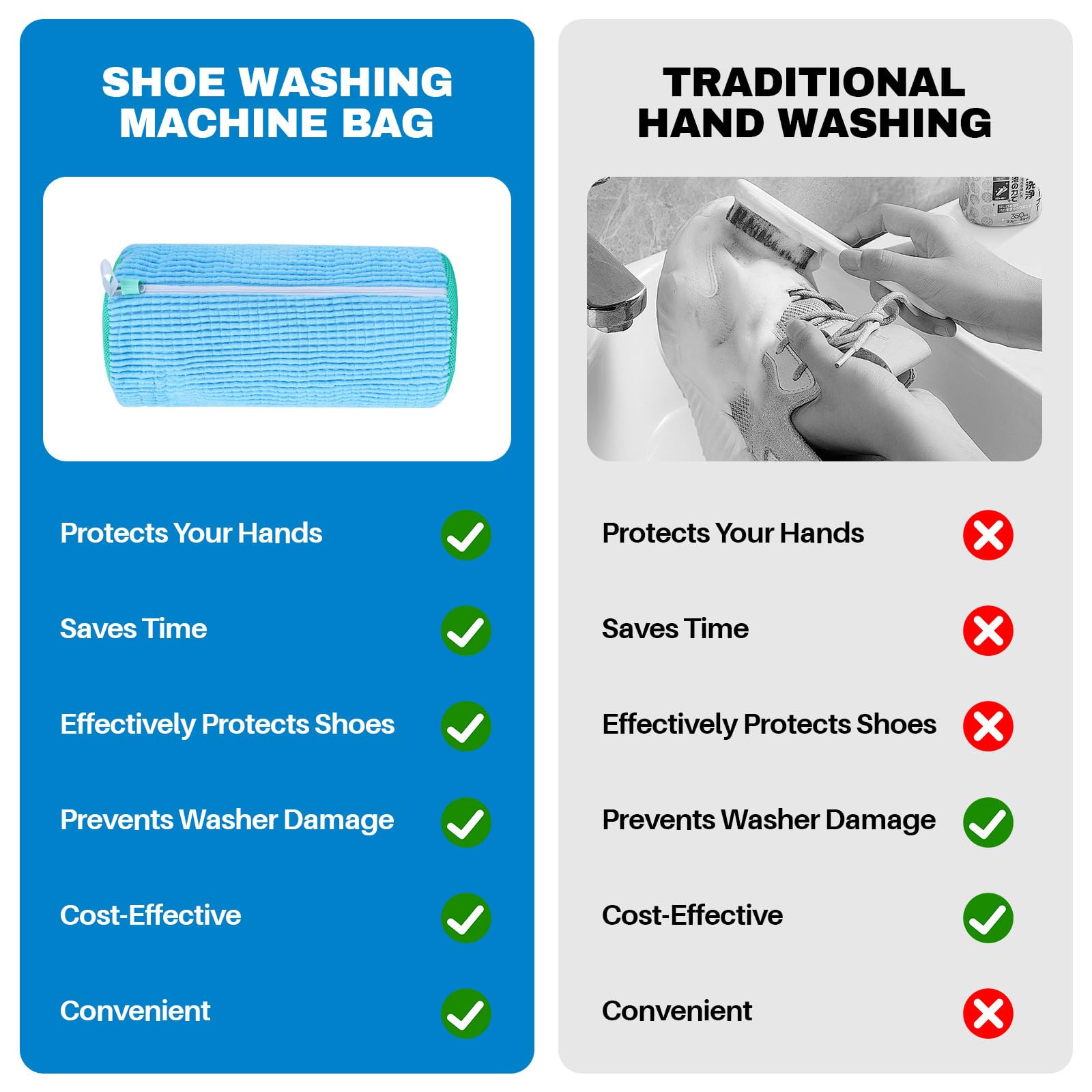 ZIBUYU Shoe Washing Machine Bag for All Sizes with Invisible Zipper & 15×7.1 in Mesh | Reusable Chenille Laundry Cleaner