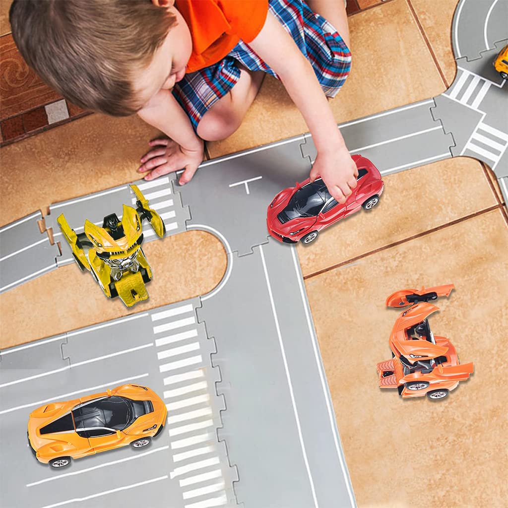 PATPAT Toy Car for Kids, Plastic Car Toy Automatic 2-in-1 Collision Deformation, One Button Transforming Robot Car Toy Pull Back Car Toy, Birthday Gift for Boy, Toys for 3 Year Old Boy (Orange)