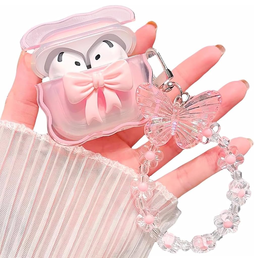 ZORBES AirPods 4 Case with Pink Bow Charm and Butterfly Floral Lanyard | Silicone Cover