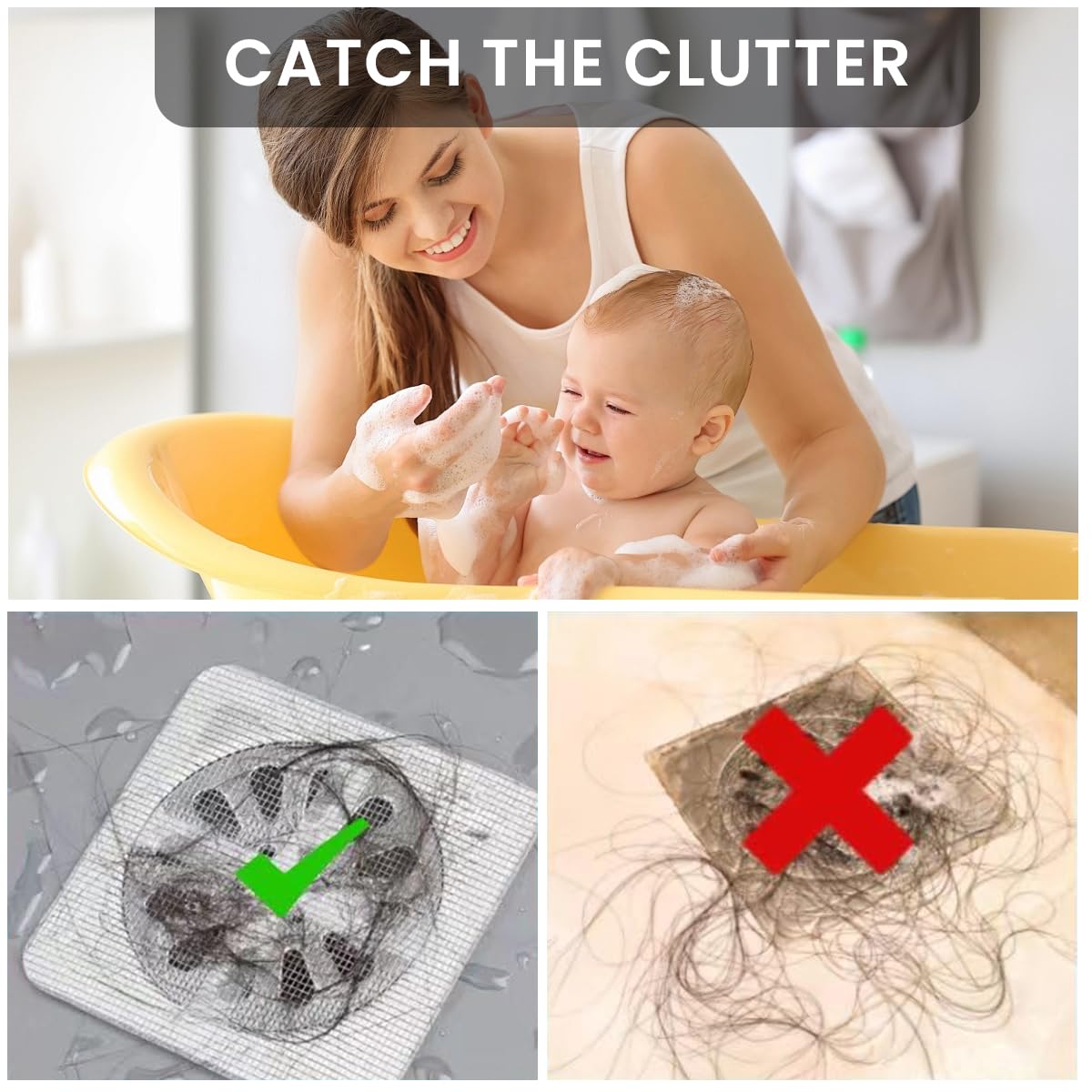 HASTHIP Disposable Shower Drain Hair Catcher for Bathroom and Kitchen | 10 Pack 4 x 4 in Mesh Stickers with Waterproof Adhesive