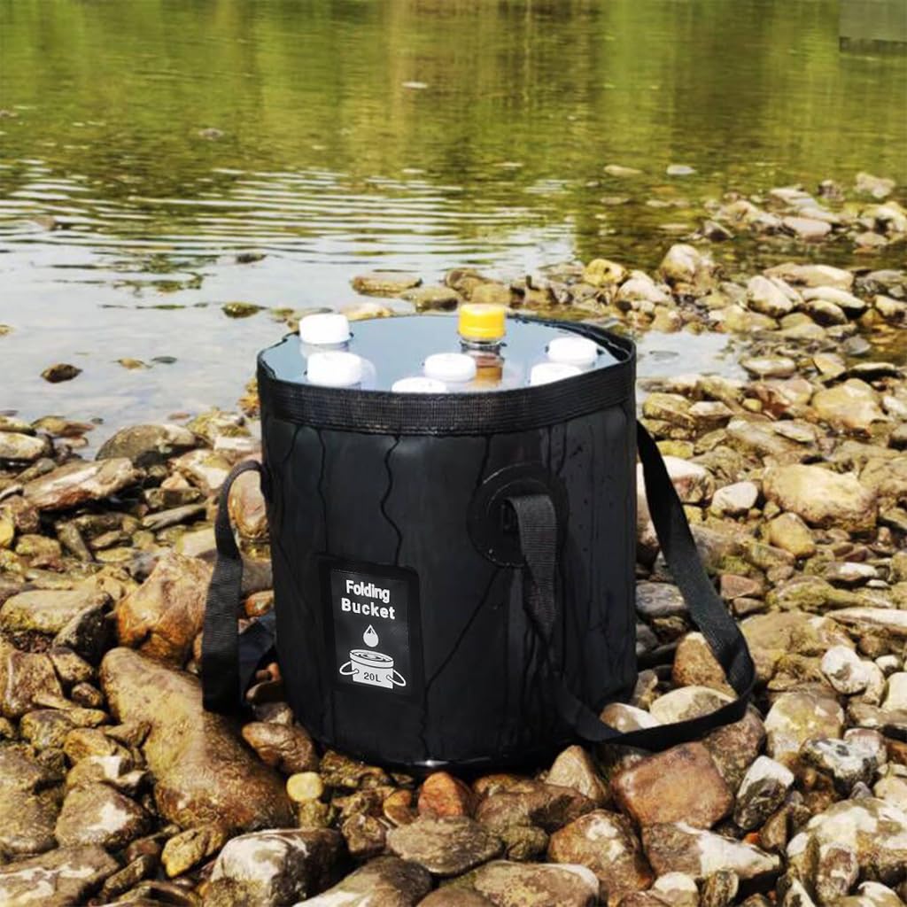 Proberos Collapsible Bucket for Camping and Fishing featuring Dual Handles | 20L PVC Foldable Pail
