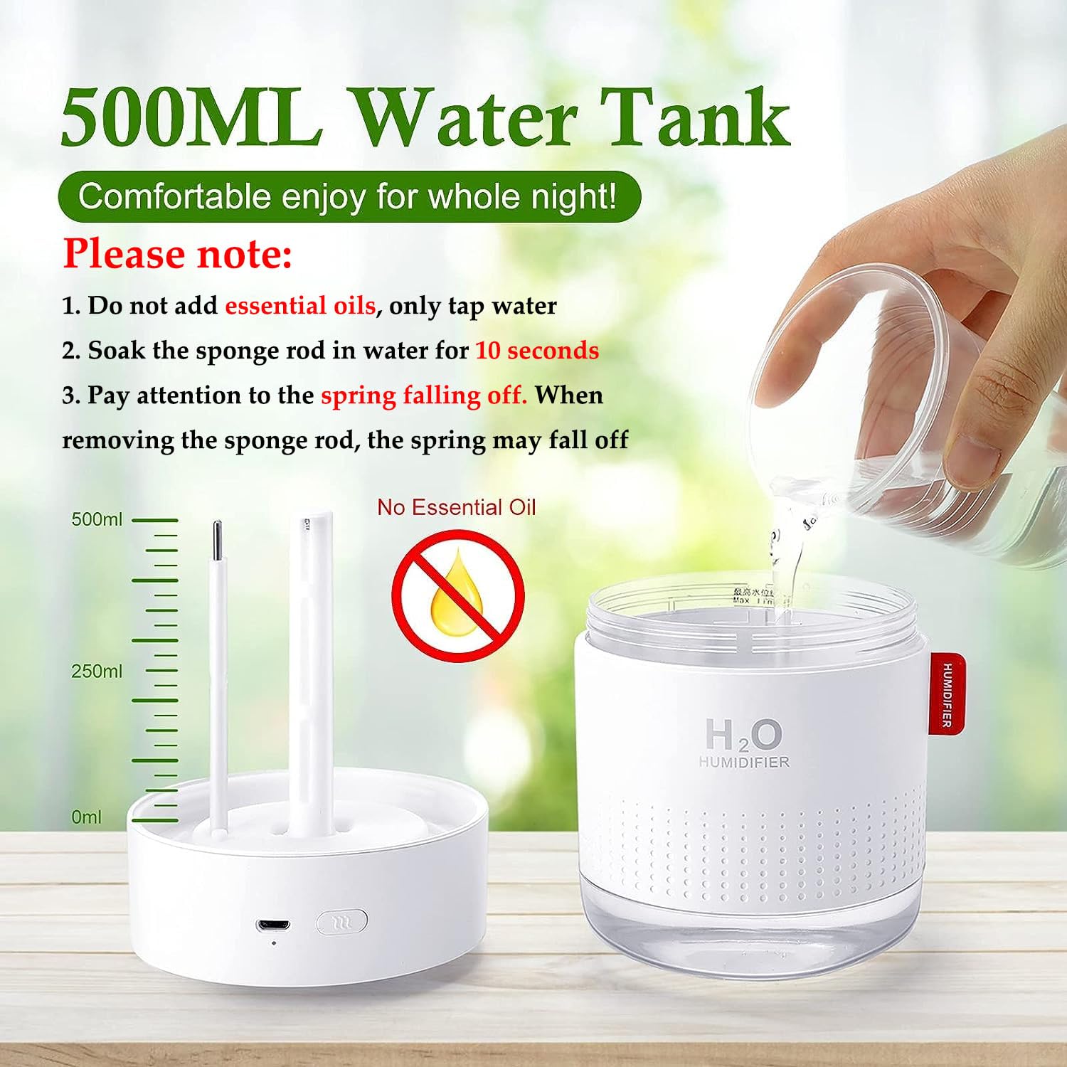 HASTHIP Humidifier for Bedroom and Car with 500ml Capacity and Auto Shut Off | Quiet LED Light