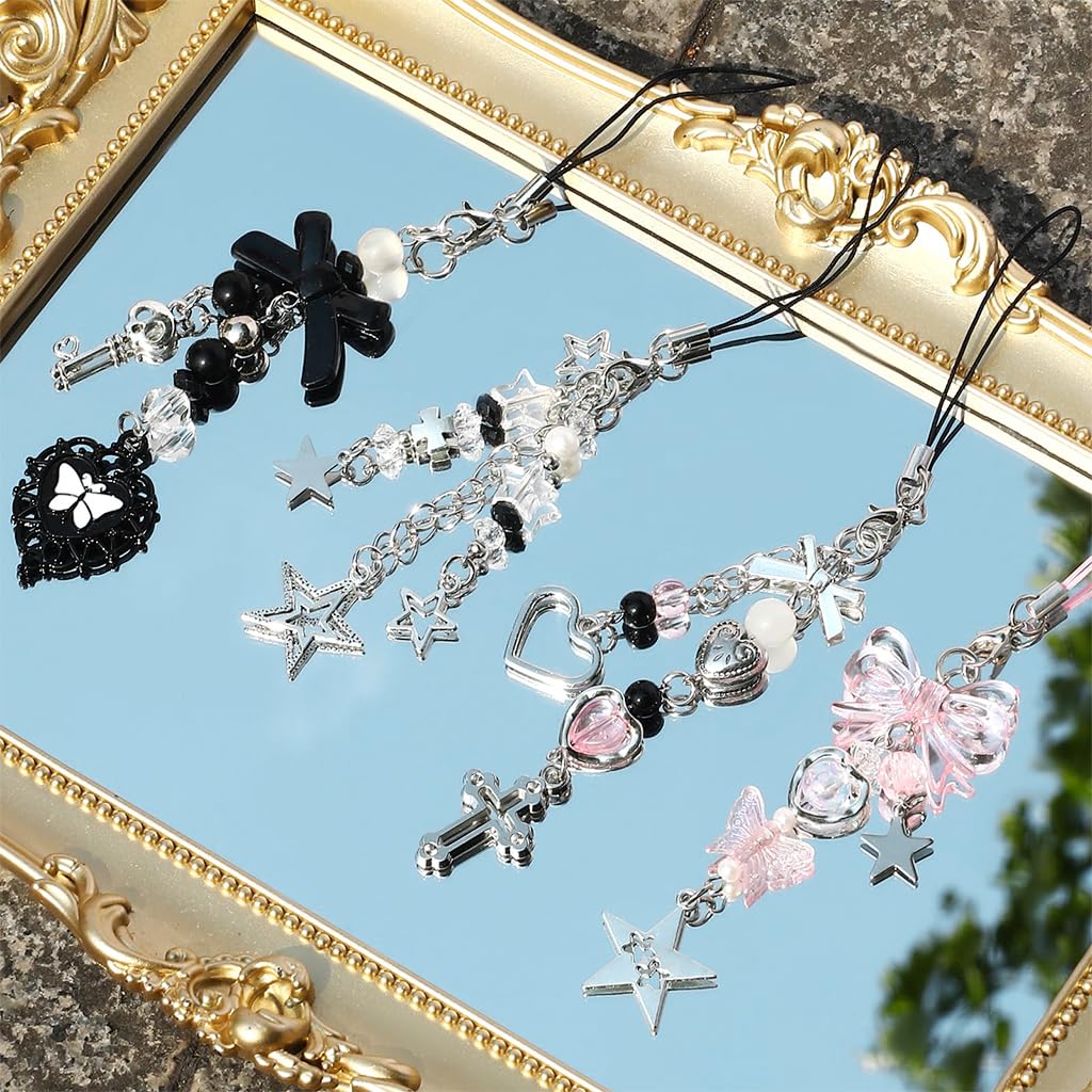 ZORBES Phone Charms 4 Pcs for Girls with Y2K Bows and Hearts | Bag and Keychain Accessories