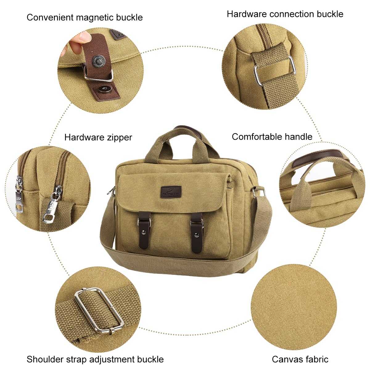 GUSTAVE Men's Canvas Messenger Bag for 15.6'' Laptop with Double Layer Zipper | Retro Crossbody Shoulder Design