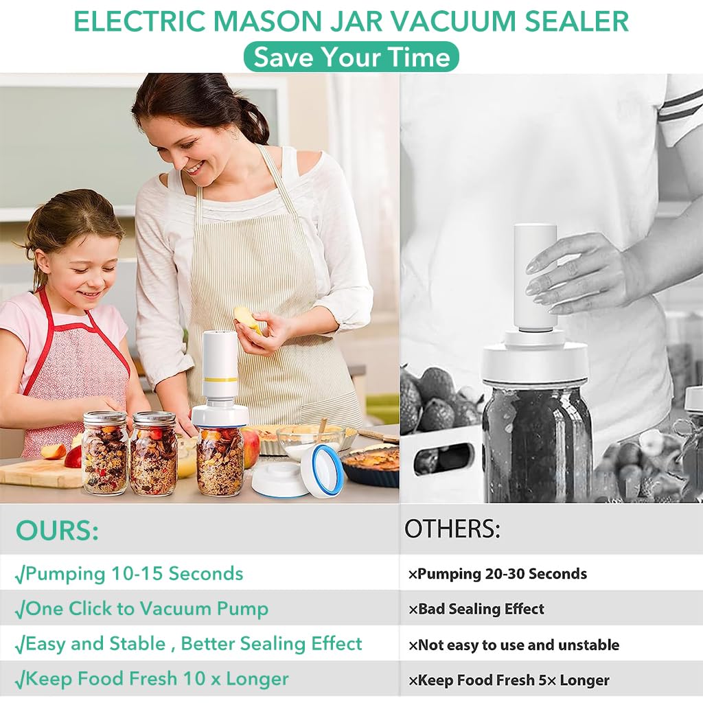 Supvox® Mason Jar Vacuum Sealer Kit Electric Jar Sealer and Hose Compatible with Food Saver Vacuum Sealer Machine for Wide & Regular Mouth Mason Jar, with Electric Vacuum Pump and Lid Opener