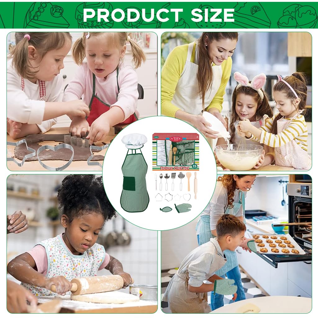 HASTHIP Kids Baking Set for Pretend Play with 15Pcs Tools and Waterproof Apron | Chef Costume