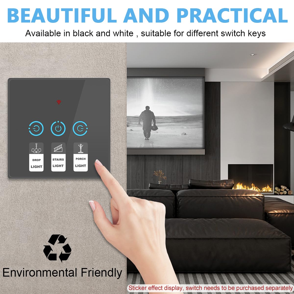 Venzina Switch Label Stickers for Home and Kitchen with 48 Pcs Waterproof Vinyl | Black Rectangular Design