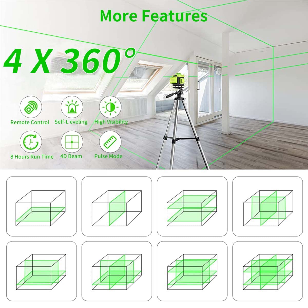 HASTHIP Laser Level for Room Alignment with 16 Lines 4D Self Leveling Green Beam | Rechargeable