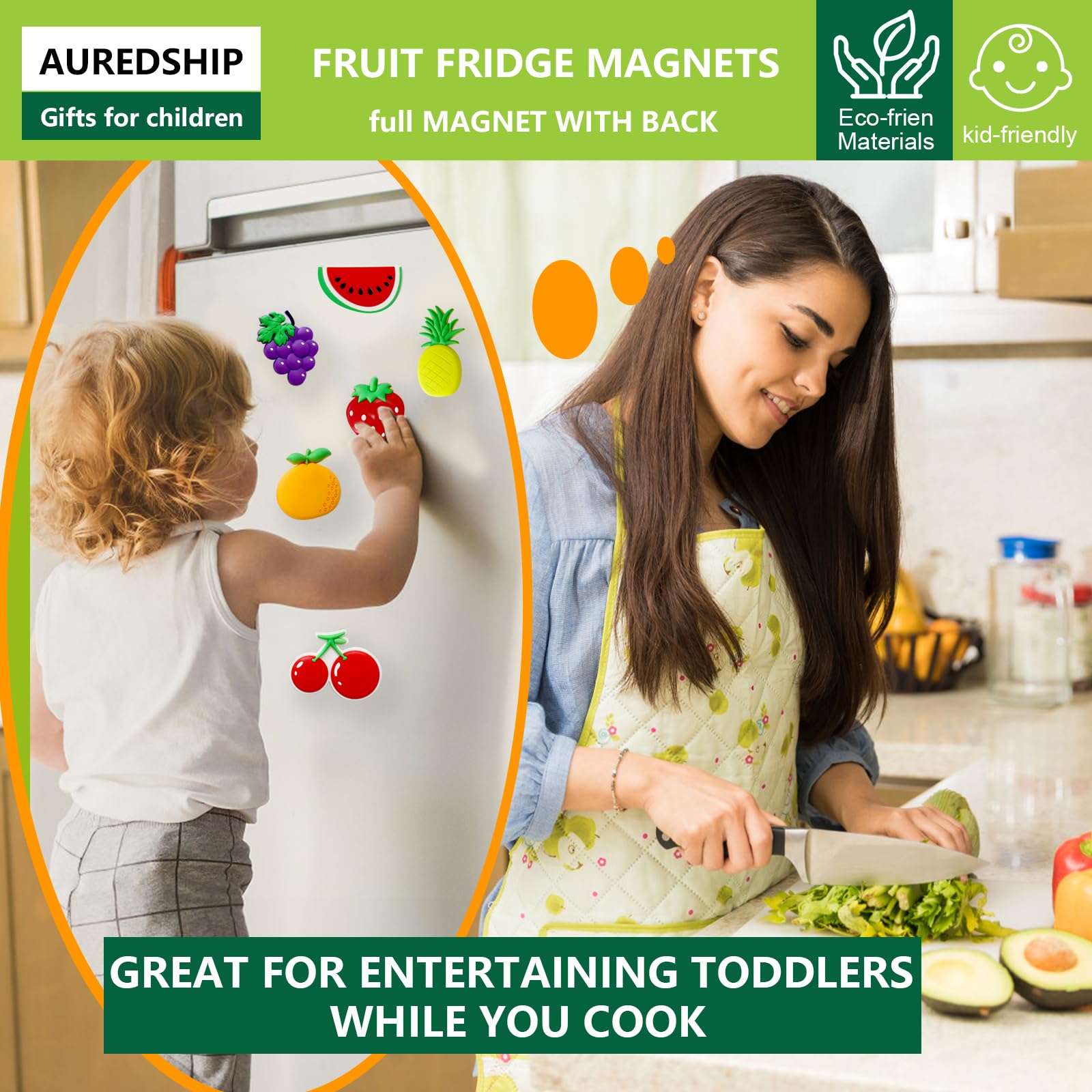 HASTHIP Refrigerator Magnets Set of 10 for Kitchen Decor with 1.57 in Cute PVC Fruits | Fun Gift
