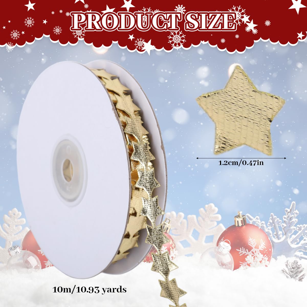 HASTHIP Glitter Star Ribbon Roll for Gift Wrapping featuring 32.8ft Chain Trim | Golden Cloth Decoration for Crafts and Party Decor
