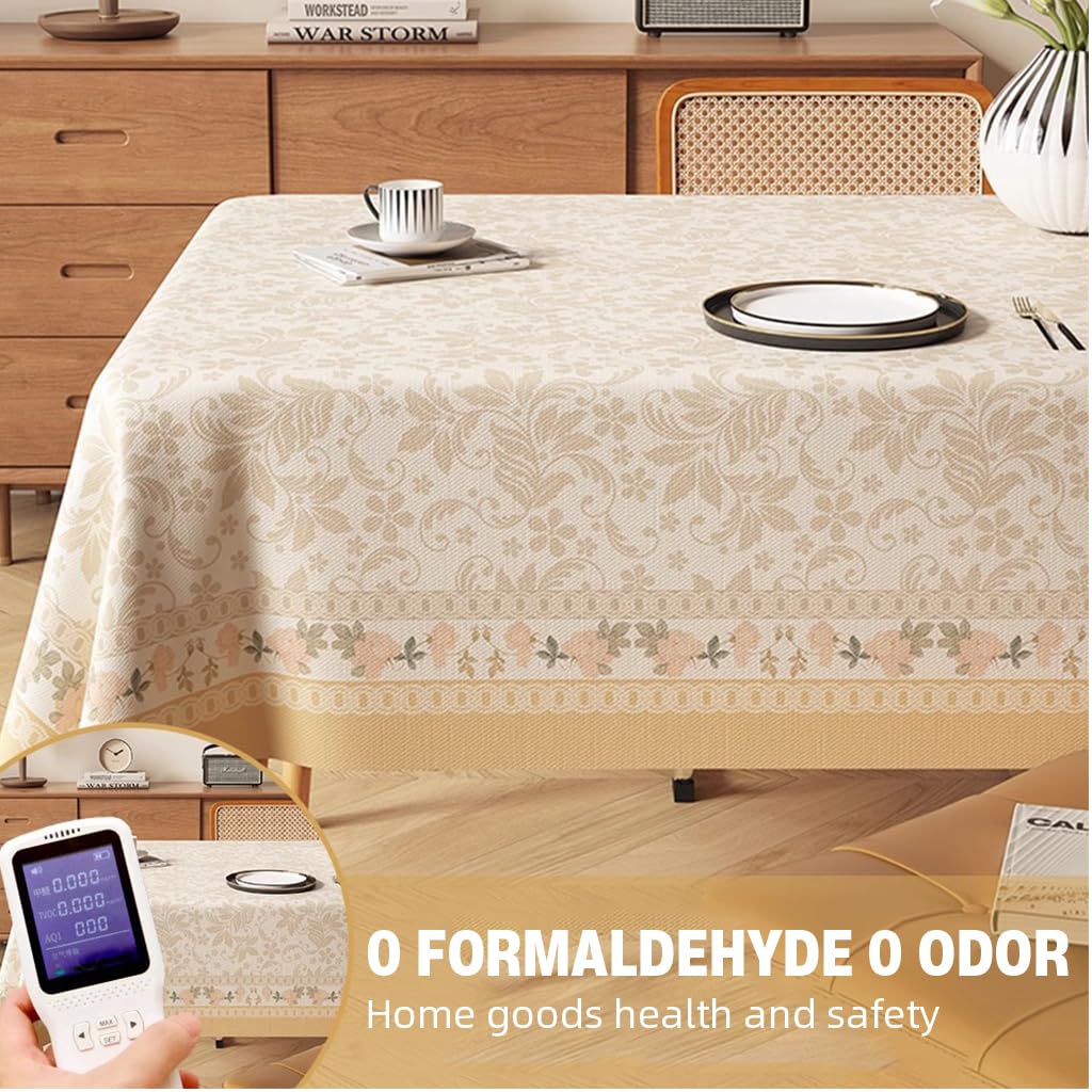 HASTHIP Dining Table Cover for 4–6 Seater 78x55 in with Waterproof PVC | Beige Floral Design