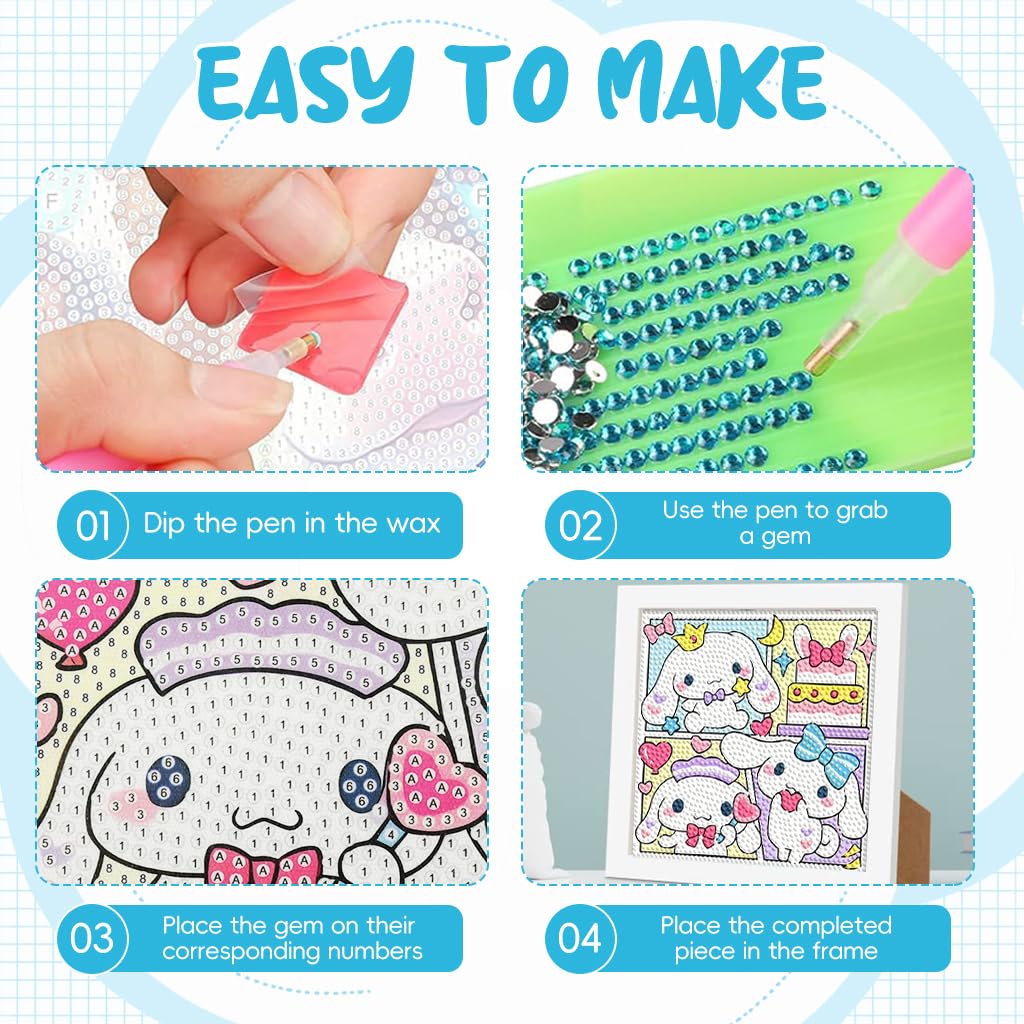 PATPAT DIY Diamond Art Kit for Kids 7 inches featuring Cinnamoroll with Wooden Frame | Fun Desk Craft Gift
