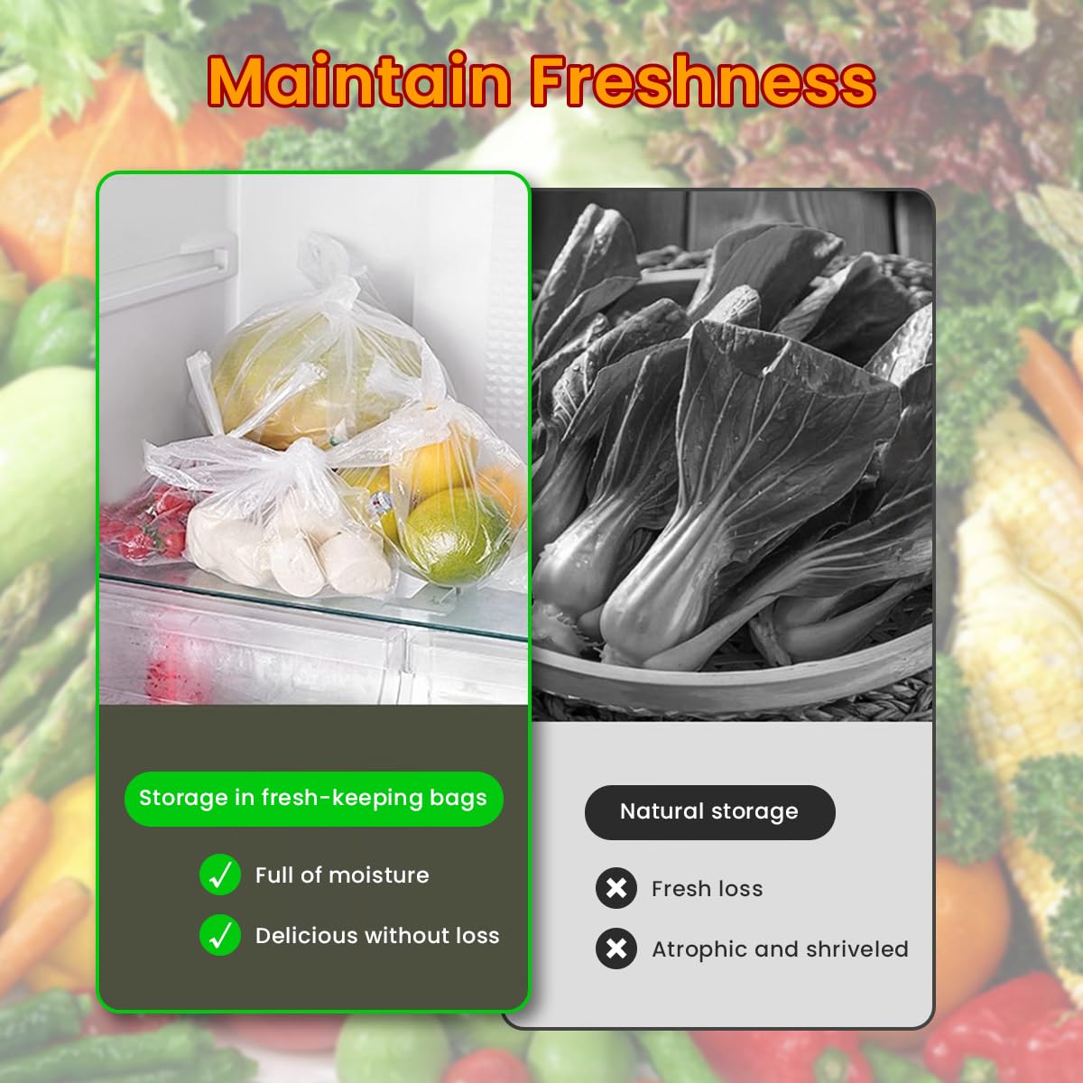Supvox Food Bags for Meat and Groceries featuring Tear Off Handles and 100 Count 30x35cm PE