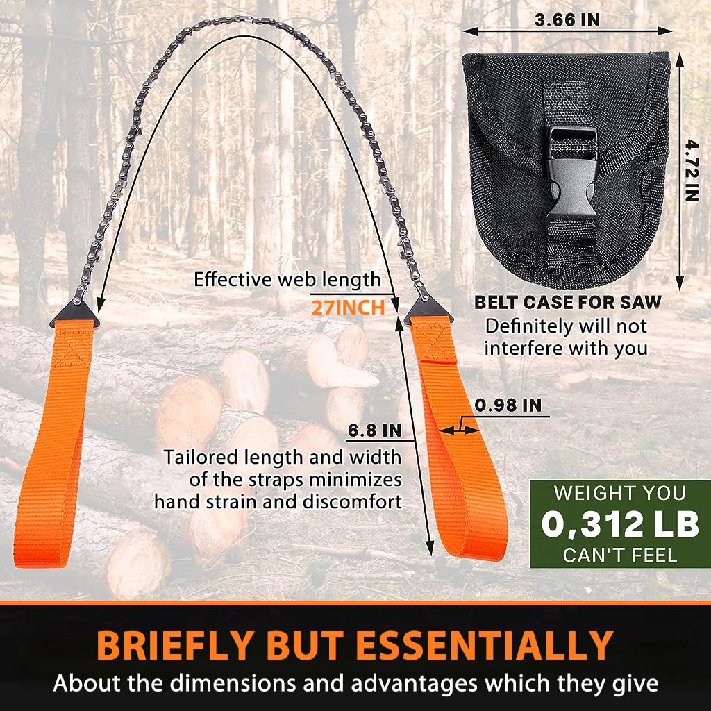 Optifit Pocket Chainsaw for Camping and Hiking with 16 Teeth 24 in Manganese Steel Blade | Portable Hand Saw for Cutting Branches