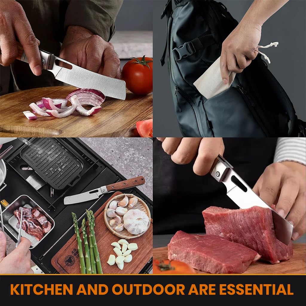 Supvox Kitchen Cutter for Camping and BBQ Cooking with 10 in Blade and Wooden Handle