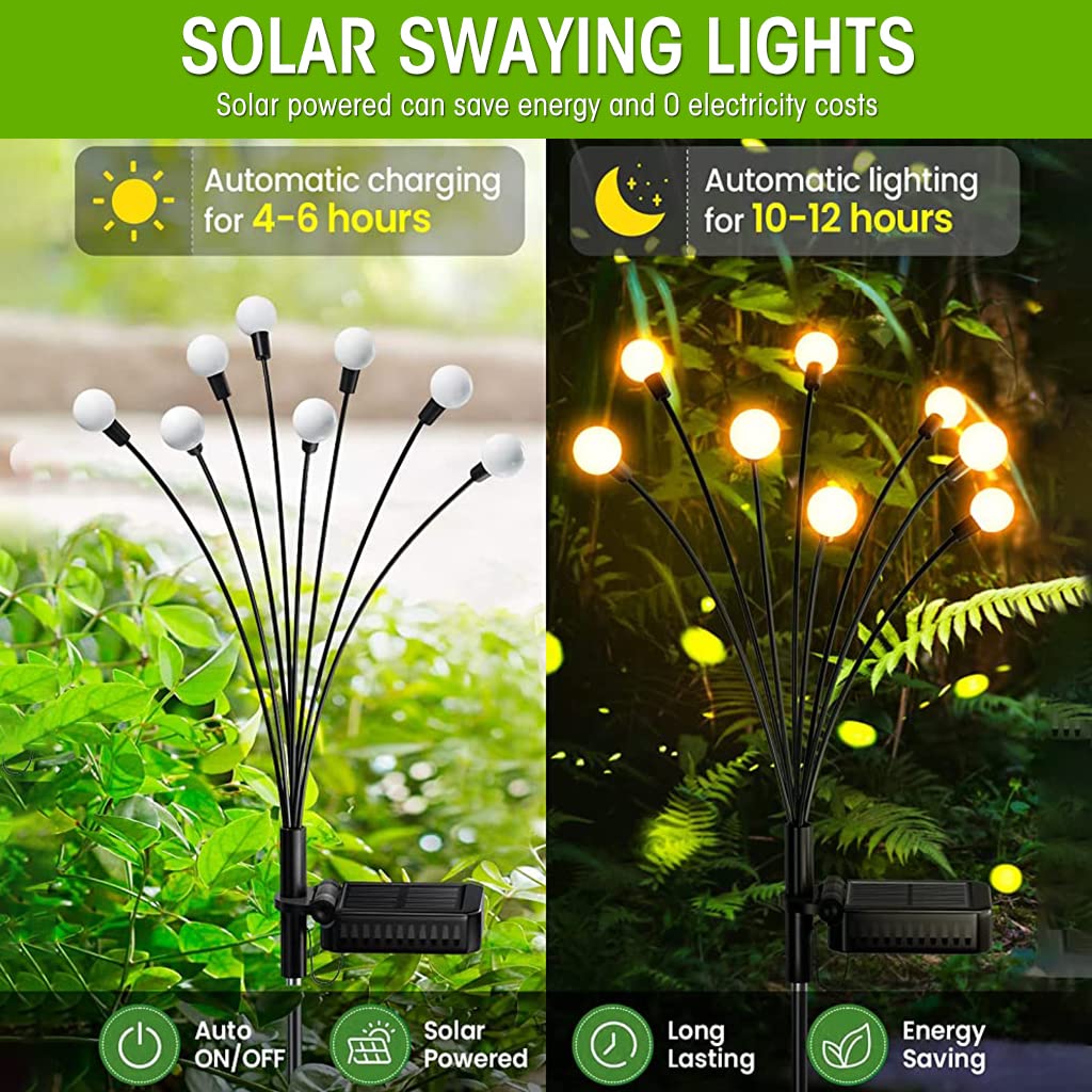 ELEPHANTBOAT Solar Garden Lights for Outdoor Decoration with 8 LEDs & IP65 Waterproof | 2 Pack
