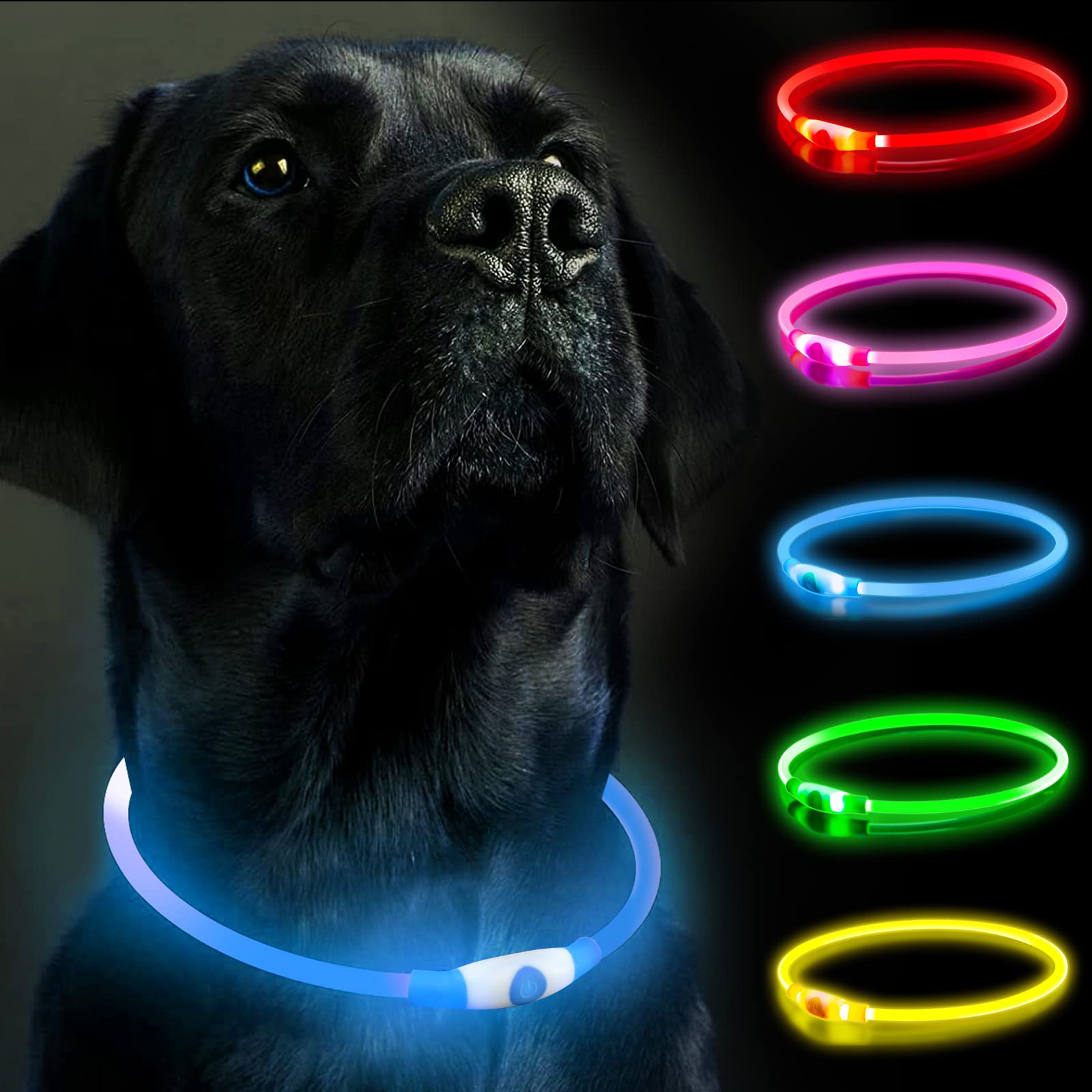 Qpets® Dog Collar LED Optical Fiber Collar Flashing Collar for Dog USB Charging Cuttable Length Ensuring Safety for Night Walking (Blue Light)