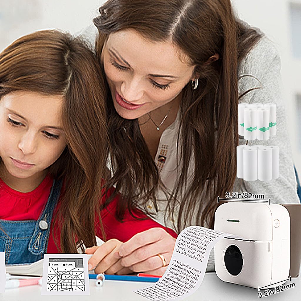 ZORBES Mini Printer for Mobile with Bluetooth Thermal Ink Free Tech and 10 Rolls Paper