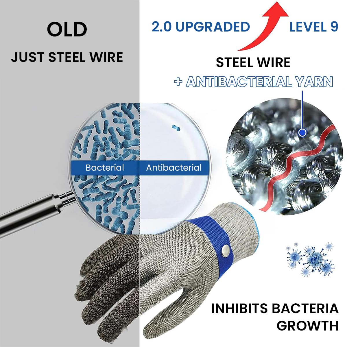 HASTHIP Stainless Steel Mesh Gloves for Meat and Fish Work with Level 9 Cut Protection | Adjustable Fit