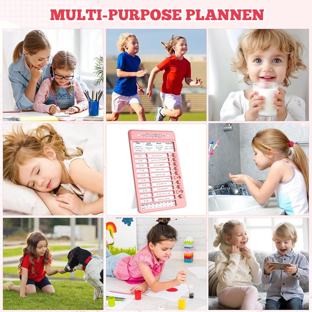 ZIBUYU Dry Erase Chore Chart Board for Kids and Teens with 15 Reusable Sheets featuring Slider Checklist | Dual Placement Options in Pink