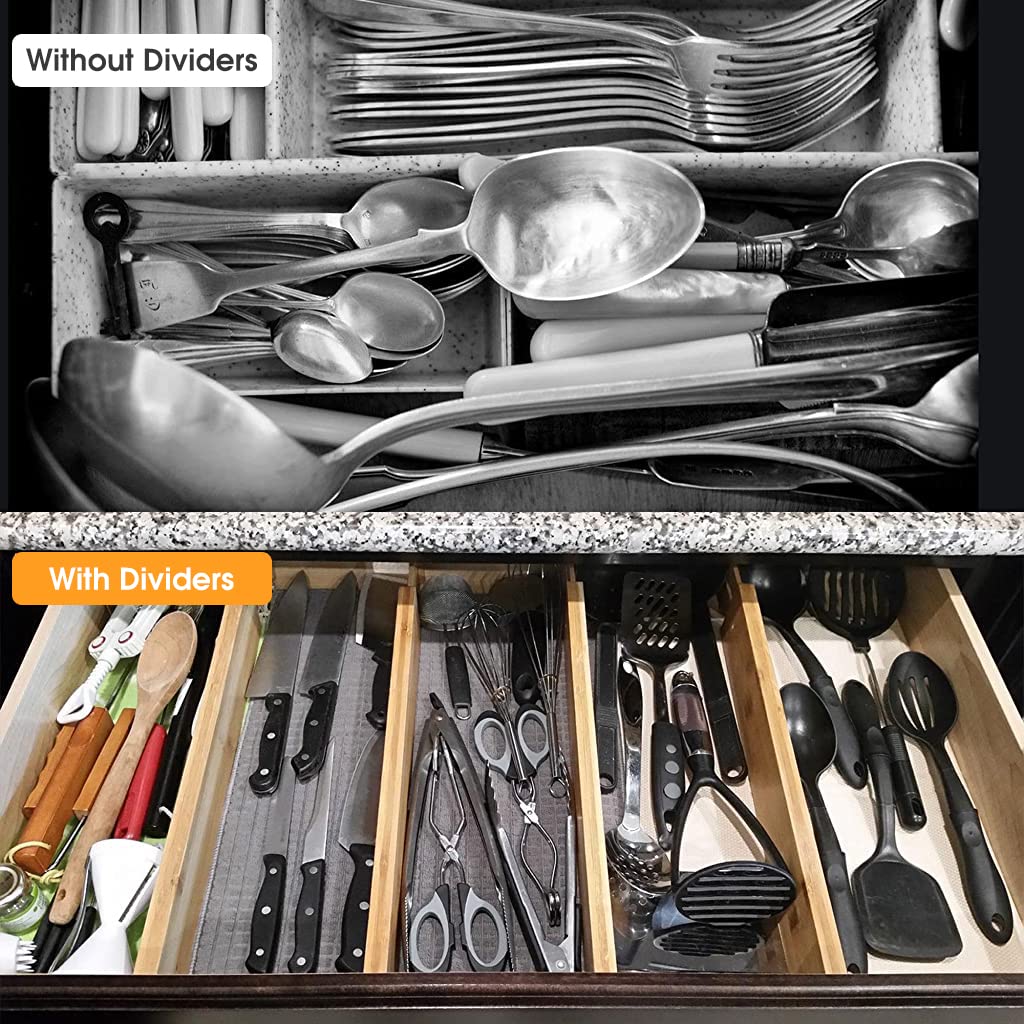 HASTHIP Bamboo Drawer Dividers for Kitchen and Bedroom featuring 17–22 in Expandable Spring Design | Set of 4 Organizers
