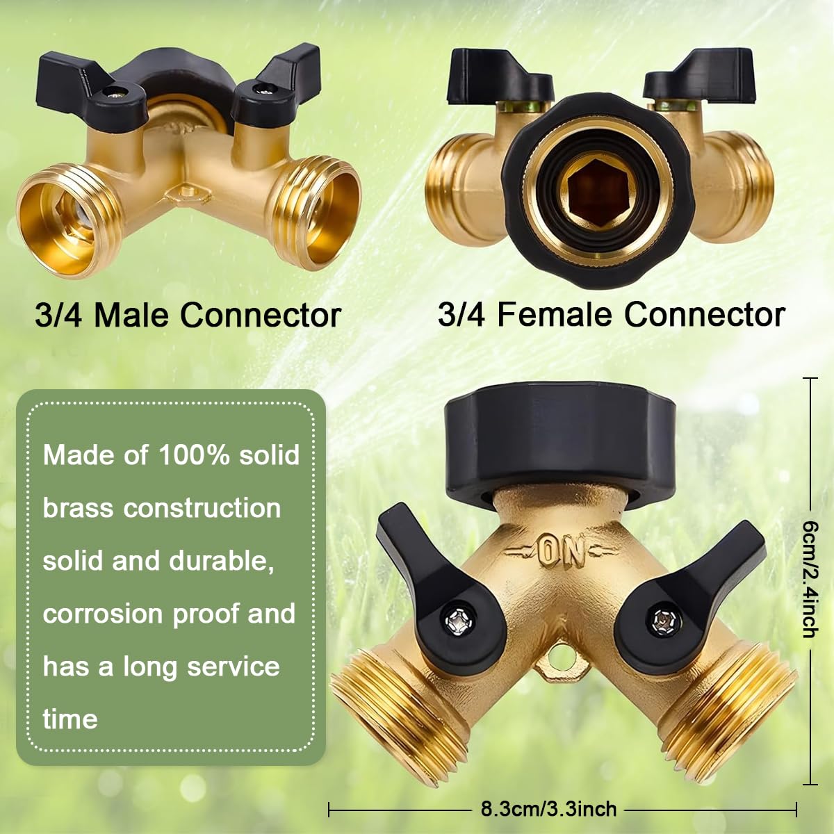 Supvox Garden Hose Splitter for Efficient Water Control with 2 Way Valves and Brass Body