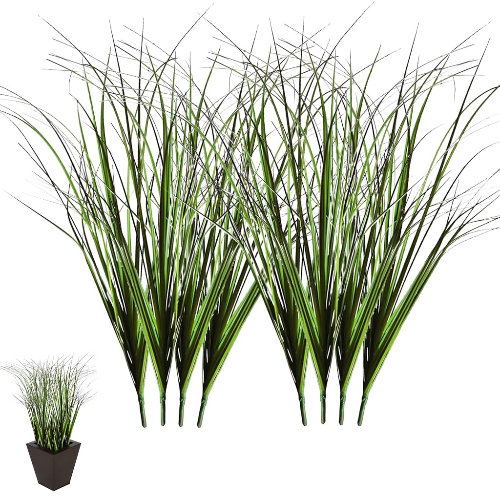 Zibuyu Artificial Grass Plant for Indoor and Outdoor Decor featuring 8 Bundles 23.6 in UV-Resistant Stems