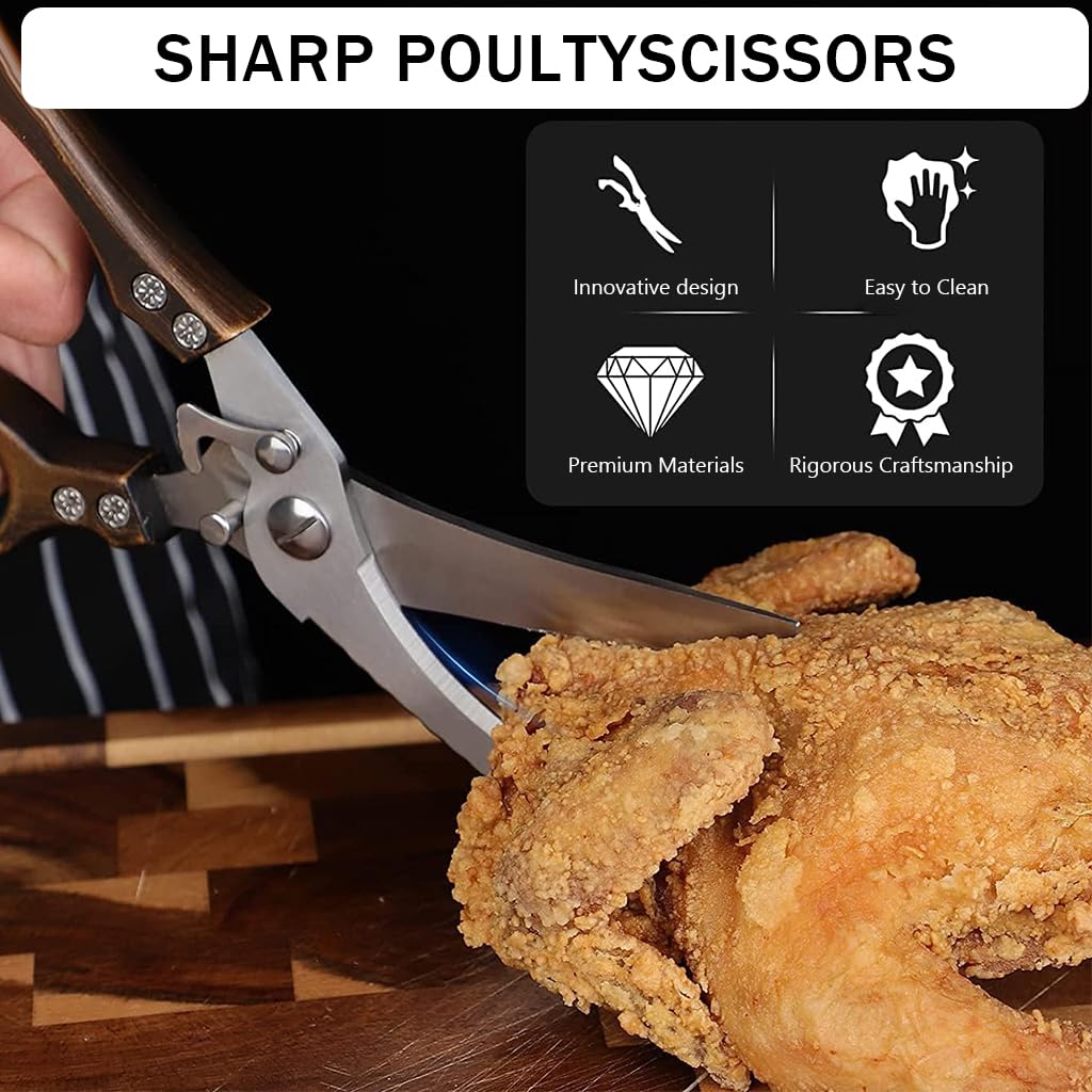 Supvox Kitchen Meat Scissors for Poultry and Fish with Serrated Edge & Spring-Loaded Handles